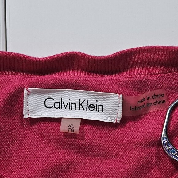 Calvin Klein Cardigan Women XL Pink LS Knit Unlined Stretch Branded Buttons Boho - Picture 3 of 15